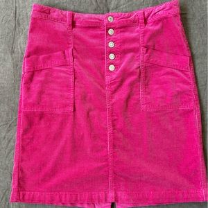 Pilcro for Anthropologie fuschia pinwale cord skirt. Front button fly.  Size 8
